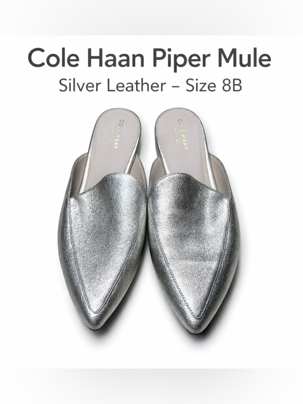 Cole Haan Silver Leather Piper Mule